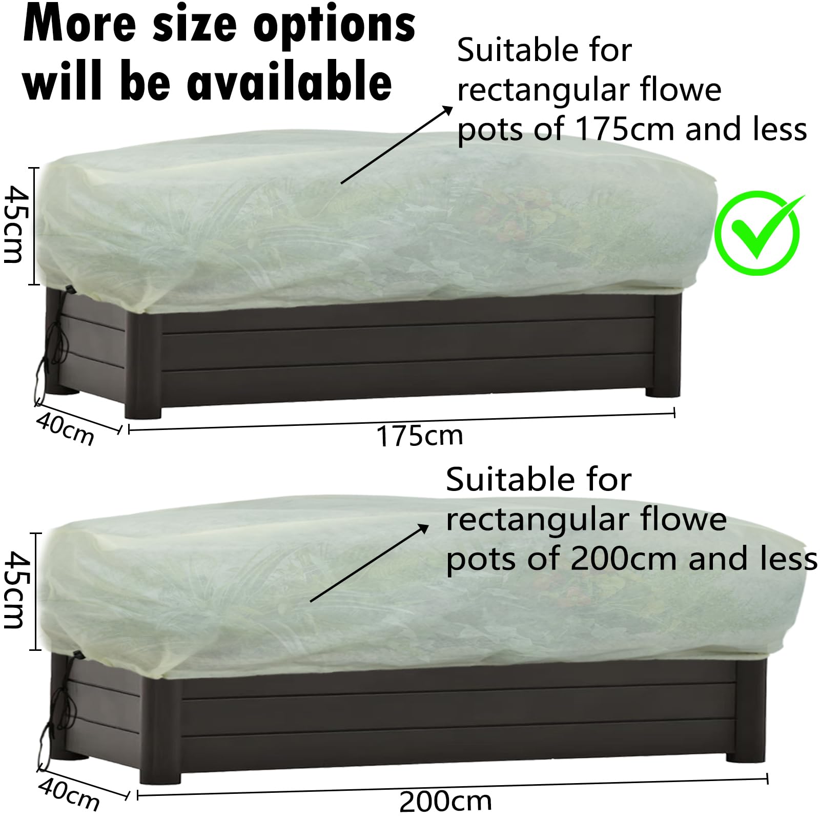 Cubierta rectangular para plantas, protección contra heladas, (175 x 40 x 45 cm, 4 piezas) Cubierta grande para plantas, manta de invierno para heladas, bolsa con cordón, protege las plantas de