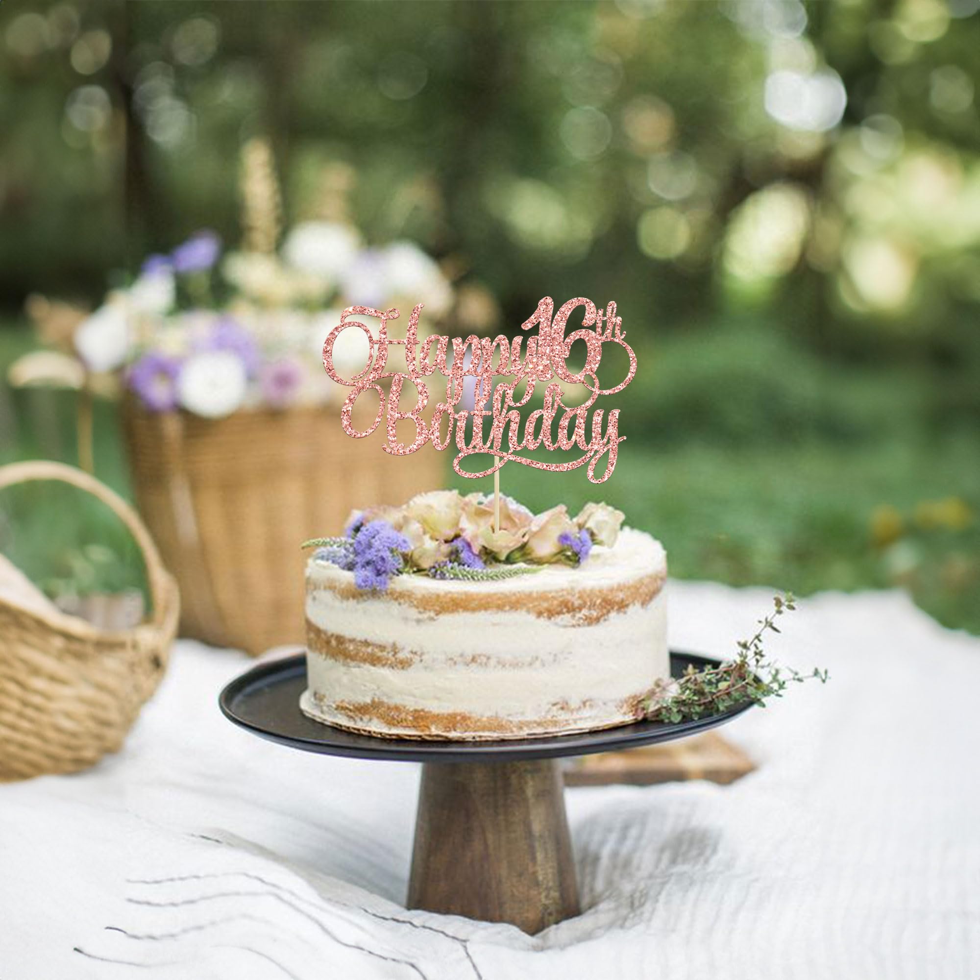 Topper Torta 16° Compleanno Rosa Glitterato: Happy 16th Con 8 Decorazioni Per Cupcake