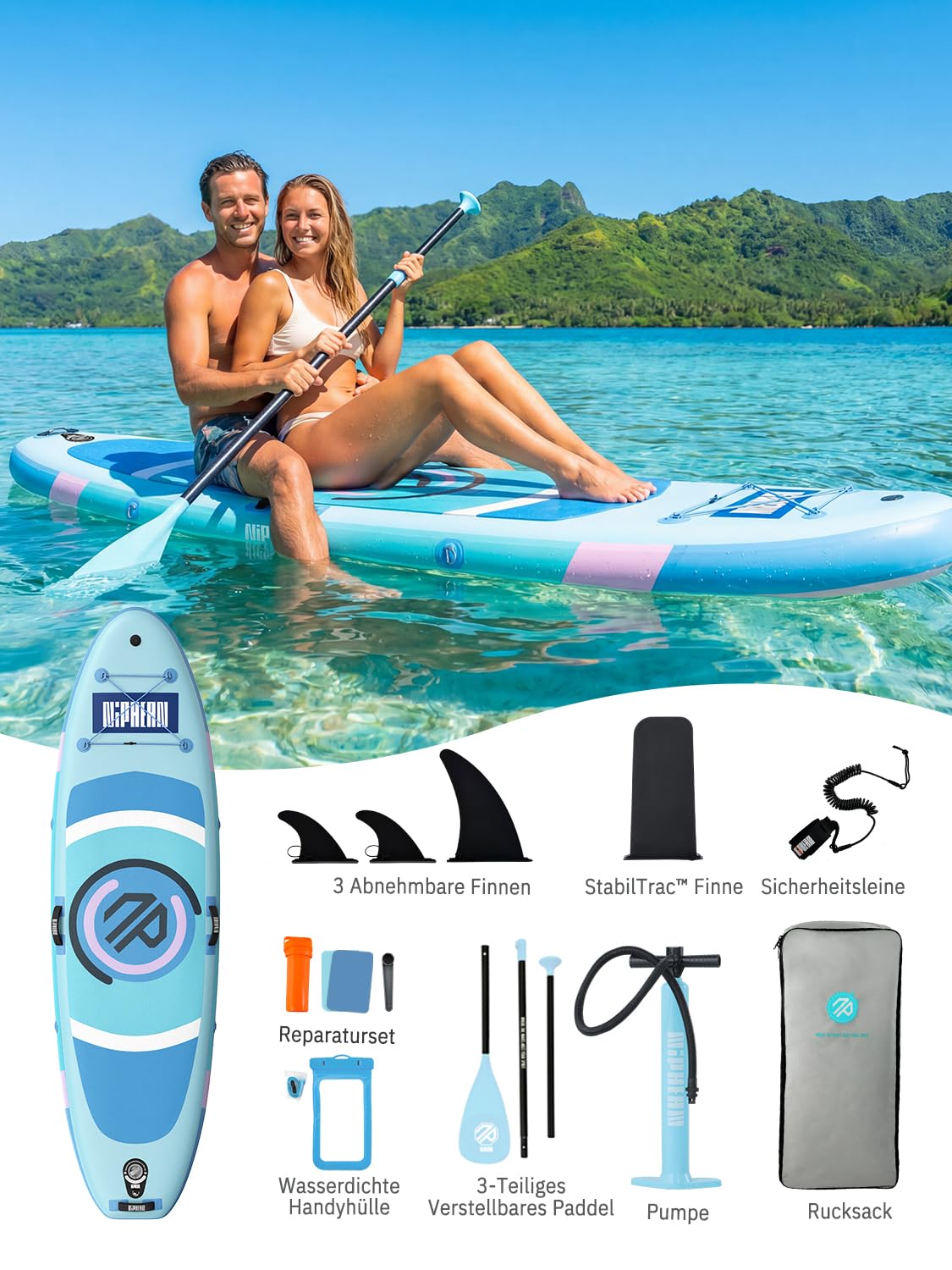 Niphean Stand up Paddling Board，305cm SUP mit Anfängergeeignet Balancierflügel und Strapazierfähigem Zubehör, Inflatable Paddle Boards for Adults, Multifunktionales Yoga Paddleboard