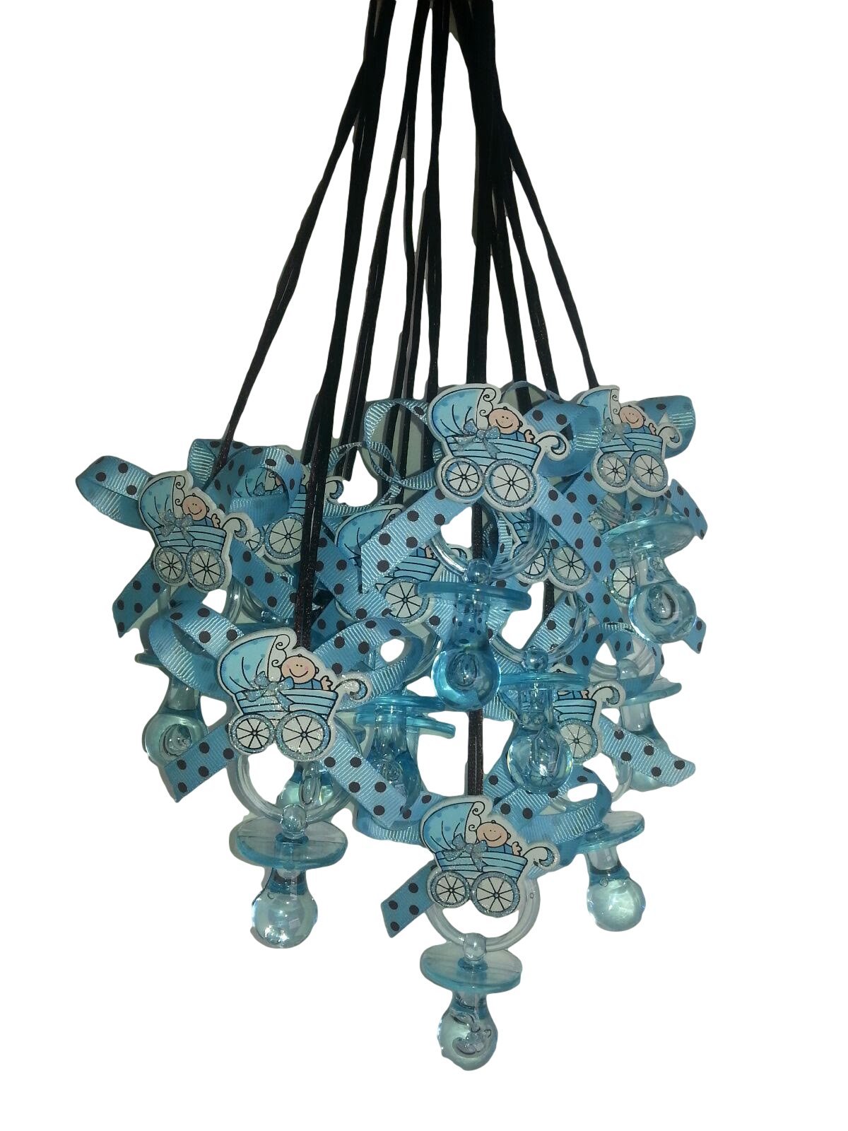 Sweet Blue and Brown Polka Dot. It's a Boy Stroller Pacifier Necklace Party Pack