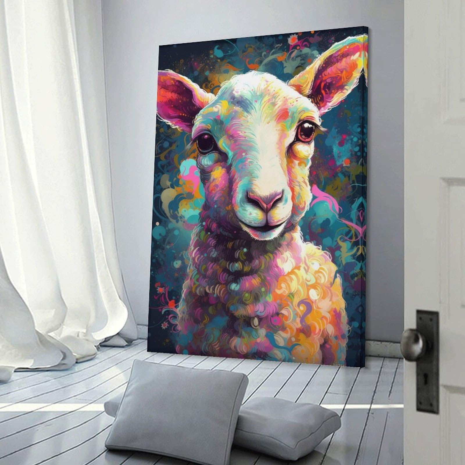 Junmoney The Innocent Lamb Wall Art Print 24x36inch(60x90cm), for Picture Wall Styling in Lounge Or Bedroom, A Versatile Canvas Print for Layering