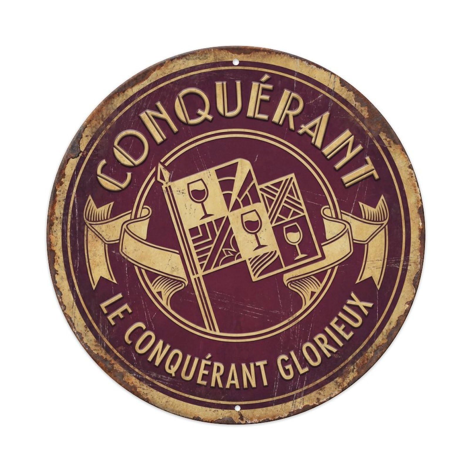 Conqueror Humorous Mancave Conqueror Metal Tin Sign Plaque Wall Decor for Cafe, Club Bar, Office, Home Garden Round Metal Poster 8x8Inch