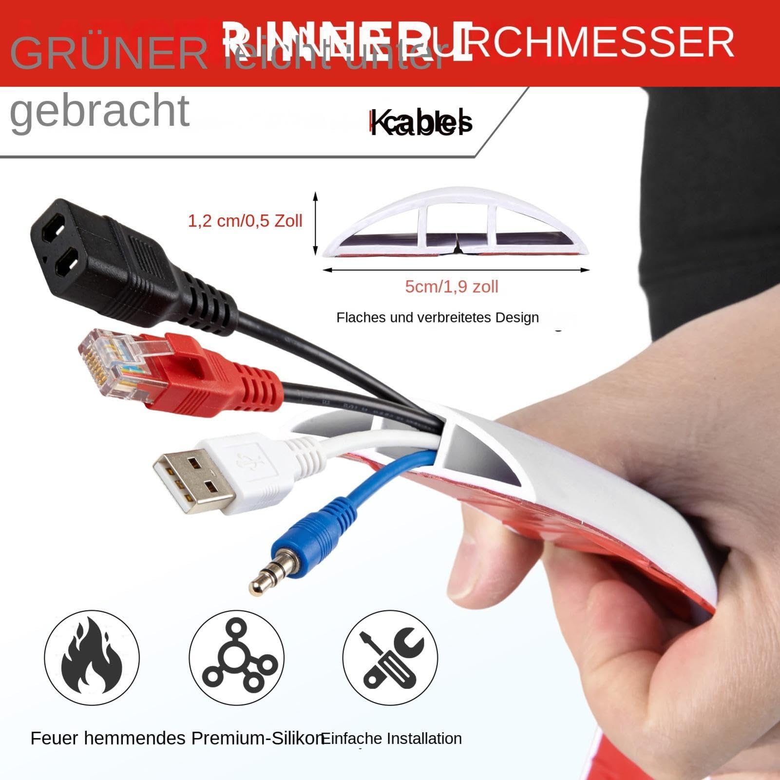Kabelkanal Boden 20m Rolle 5cm breit Selbstklebende Kabelleiste flach PVC Kabelabdeckung zuschneidbar rutschfest für Homeoffice Wohnzimmer Garage Weiß