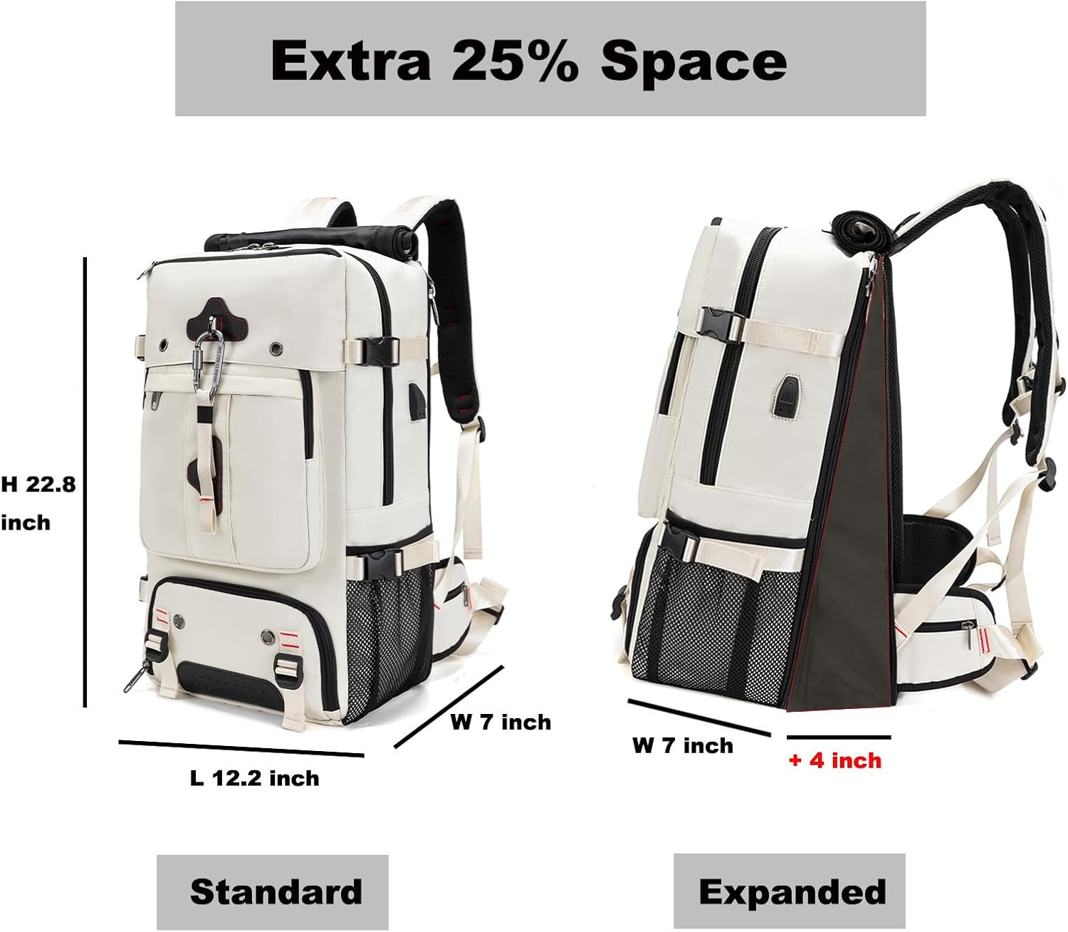 Backpack for Traveling On Airplane,Expandable Carry On Laptop Backpack for Men and Women,Outdoor Travel Bag,White