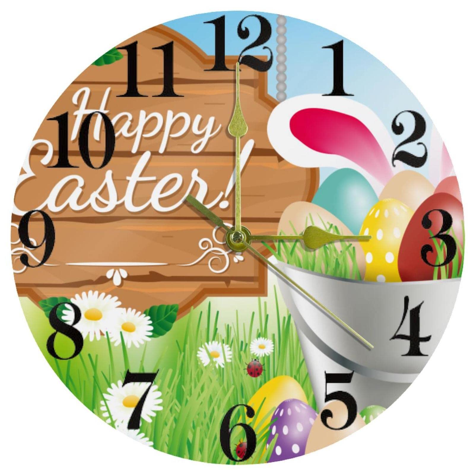 Horloge murale à piles Happy Easter Eggs 25,4 cm pour simplifier l'installation sans câbles