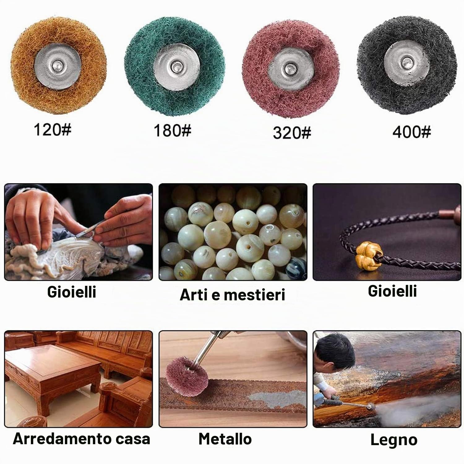Set 40 ruote abrasive 25 mm lucidatura utensili rotanti Dremel gambo 3 mm