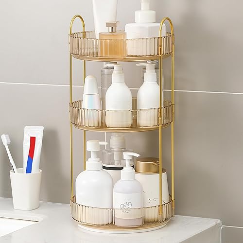 Miniatura 8 de YCIA&DONE Organizador de maquillaje giratorio de 360 grados y almacenamiento para tocador de encimera de 3 niveles, organizadores de cosméticos,