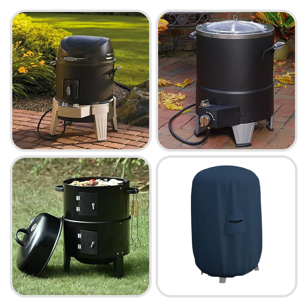Covers & All Okrągła pokrywa wędzarnicza - 100% wodoodporna na zewnątrz kopuła wędzarnicza/grill grill pokrowiec na grilla z kieszenią powietrzną i elastyczny do wygodnego dopasowania (56 cm (średnica) x 81 cm (wys.) , niebieski)