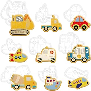 VorkiVecKi Vehicles Cookie Cutters Set - Car Biscuit Molds Set 9 Pack Airplane Submarine Bicycle Car Tanker Excavator Ambu...