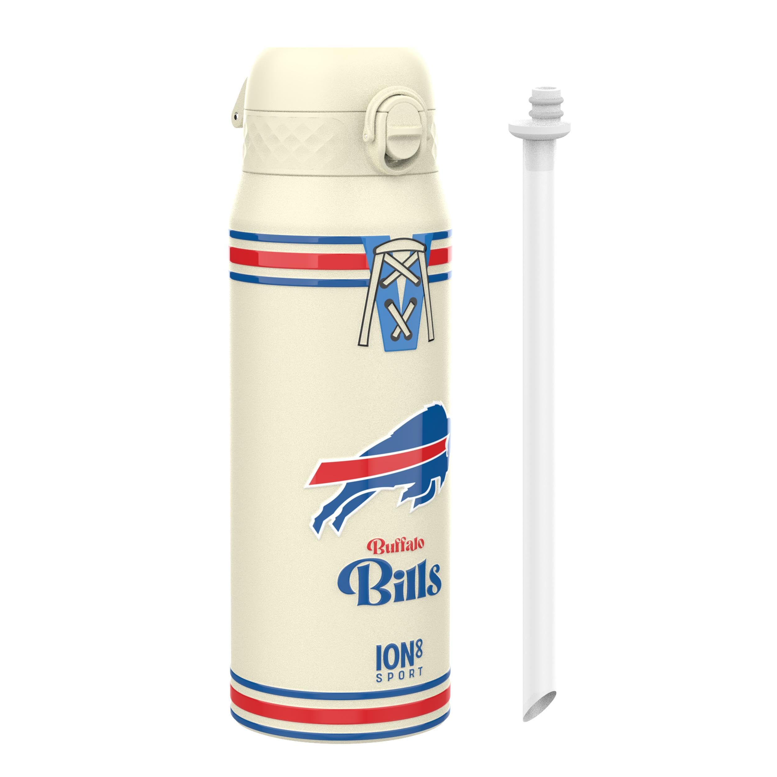 Ion8 NFL Buffalo Bills Sports Thermal Water Bottle with Removable Straw, 750ml/24oz, Leak Proof Insulated Drinking Bottle, Easy to Open, Secure Lock, Dishwasher Safe, Flip Cover, Metal Water Bottle