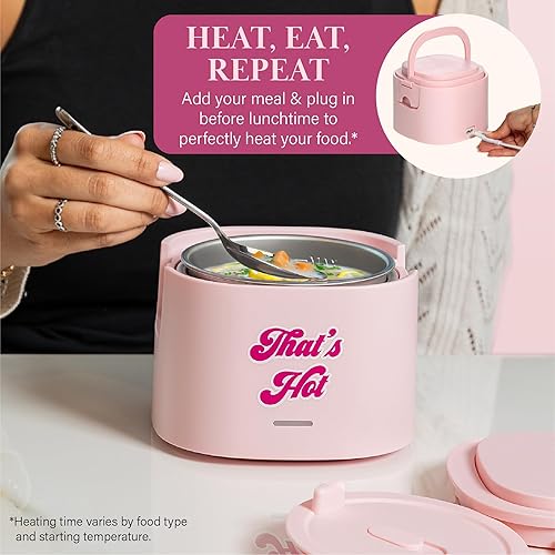 Vista 3 de Paris Hilton Calentador eléctrico de almuerzo, contenedor de alimentos portátil de acero inoxidable de 20 onzas con tapa de sellado, plato