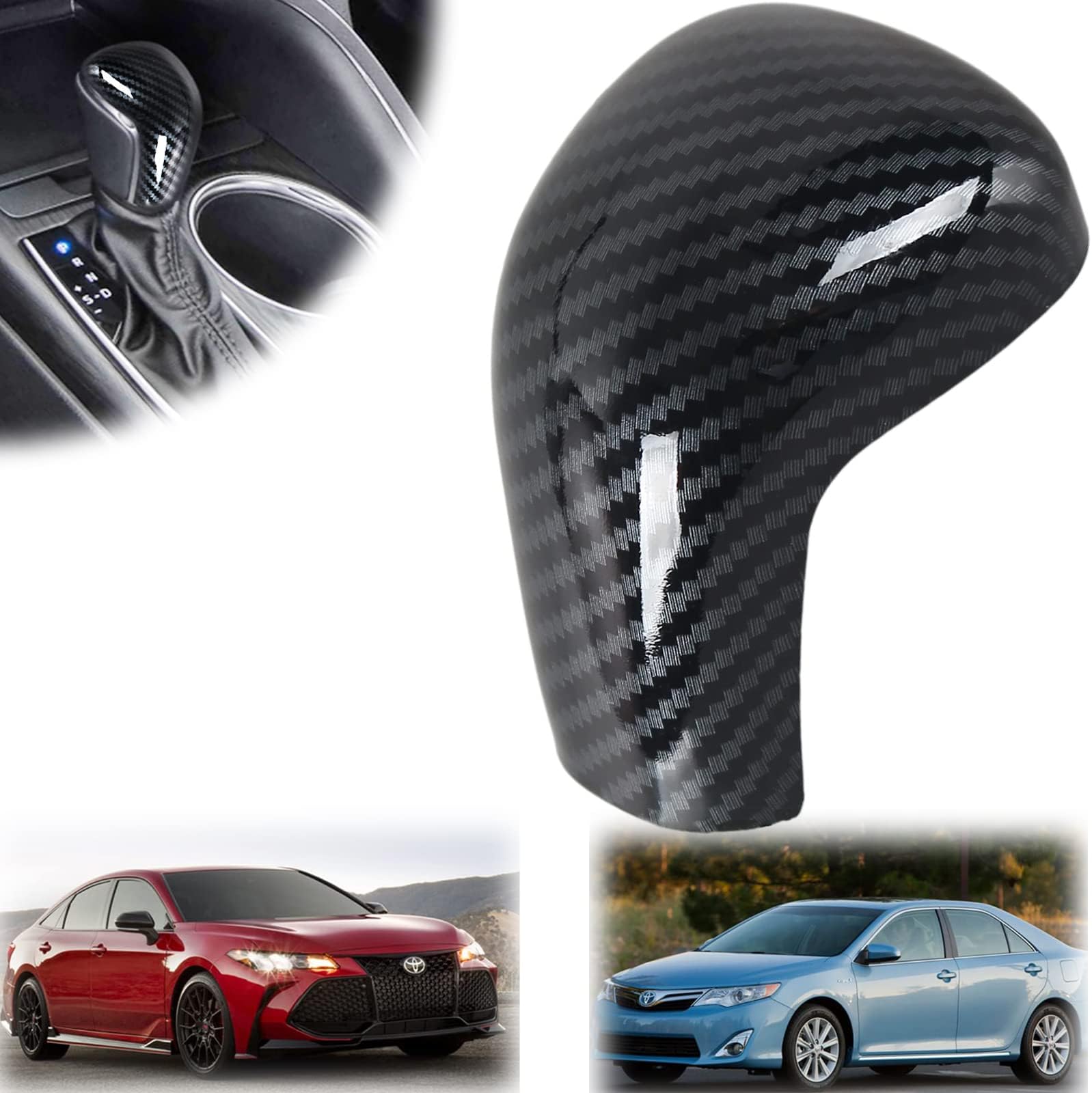 Carbon Fiber Gear Shift Knob Trim Cover Sticker Interior Accessories for Toyota Camry 2022 2021 2020 2019 2018, for Corolla Hatchback Avalon 2022 2021 2020 2019 (Carbon Fiber)