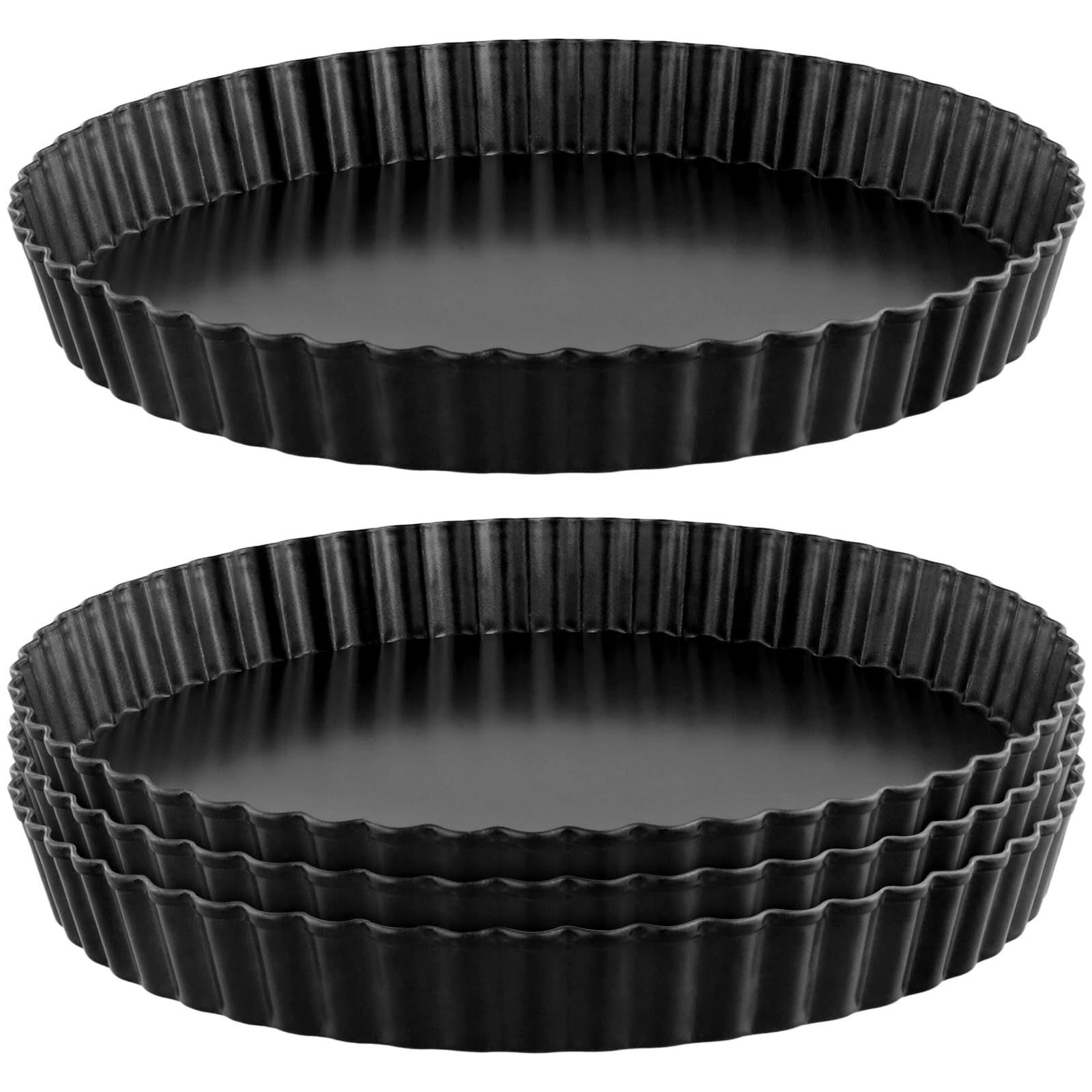 SINJEUN 4 Stampo Crostata Fondo Amovibile 20 cm, Teglia Tortiera rotondi, Stampo da Forno per Quiche, Bordo Scanalato, Acciaio al Carbonio