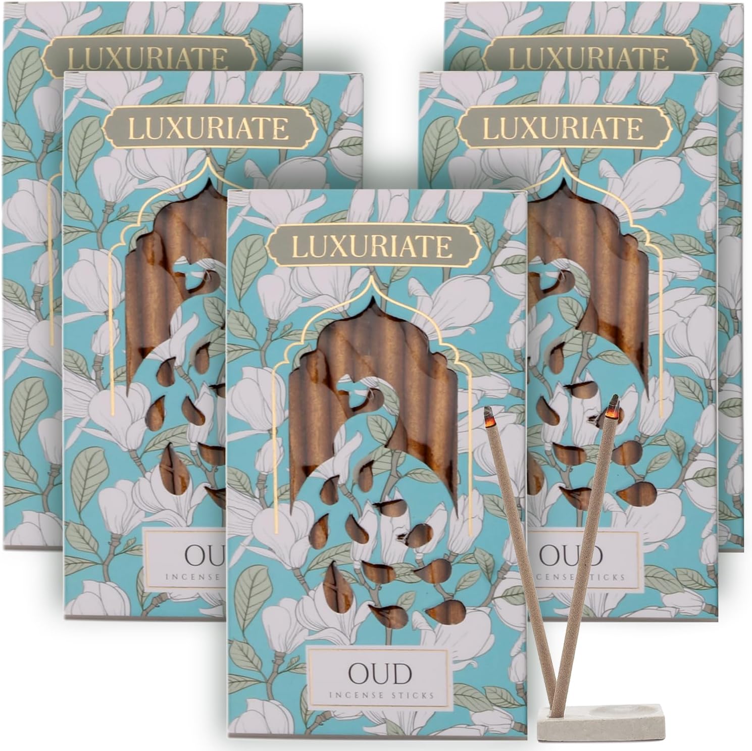 LUXURIATE Oudh Oud Bambooless Incense Dhoop | Natural Herbal Incense Organic Incense, Long-Lasting Incense Stick, Agarbatti for Puja | Luxury Premium Incense - Pack of 5 (100 Sticks)