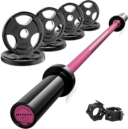 Miniatura 22 de RitFit Barbell Weight Set - 4/6FT Olympic Barbell with Weight Plates (55-115LB Total) - Weightlifting Equipment for Squats, Curls, Deadlifts,