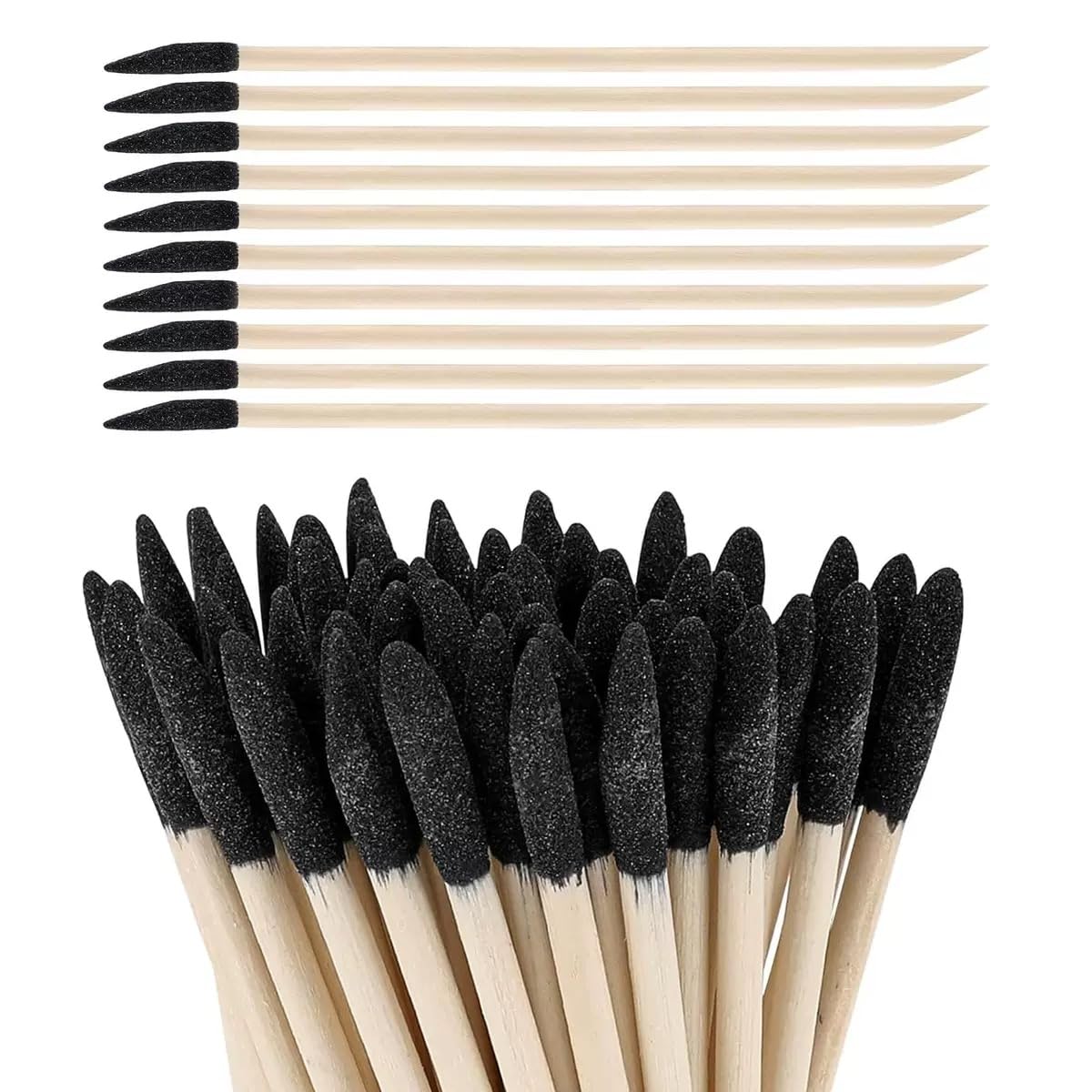 25 Pack Black Head Sanding Sticks Tight Spaces Matchsticks Slanted Twigs Tools Fine Detailing for Plastic Models Wood Hobby