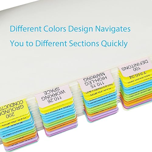 Miniatura 5 de NEC Pestañas, 140 piezas para código eléctrico nacional 2023 (libro no incluido), pestañas codificadas por colores y laminadas con calcomanías de