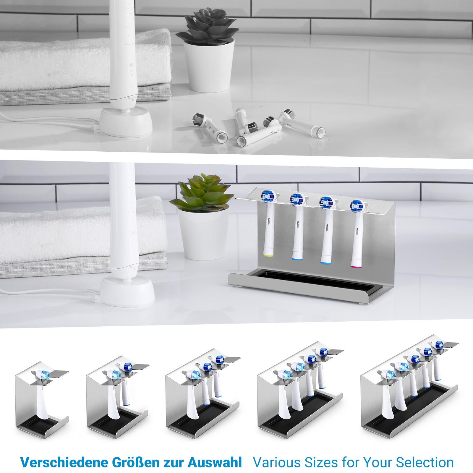 Siegvoll Uchwyt na szczoteczki do zębów ze stali nierdzewnej do Oral-B, iO, Philips Sonicare, itd., uchwyt na szczoteczki z pojemnikiem na 3 elektryczne szczoteczki do zębów