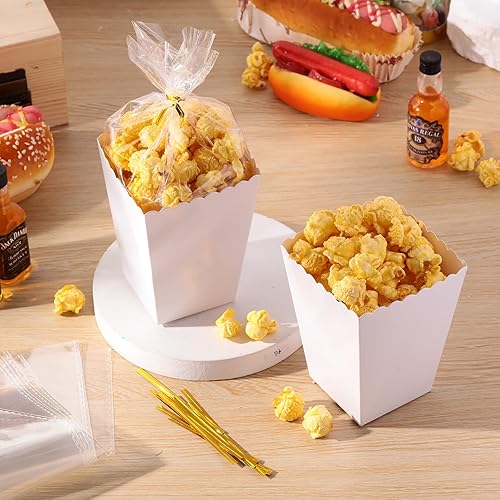 Miniatura 7 de Juego de mini cajas de palomitas de maíz y bolsa transparente para golosinas, bolsas de palomitas de maíz a granel, recipientes de papel con bolsas