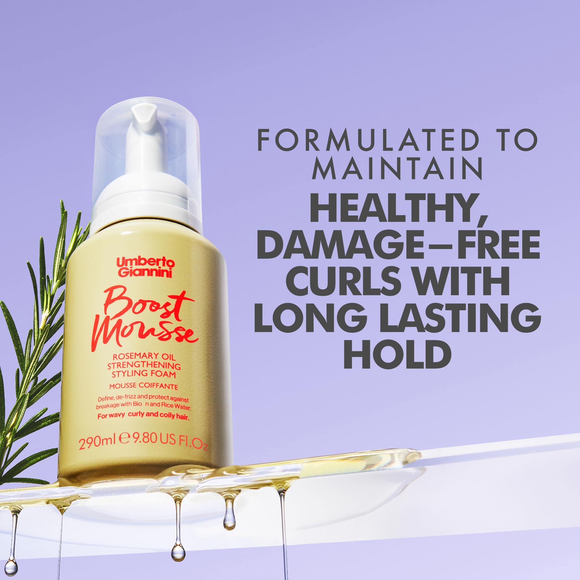 Umberto Giannini Strong Curls Mousse coiffante à l'huile de romarin pour cheveux bouclés, bouclés et ondulés – Comprend de la biotine – Sans sulfate et végétalien