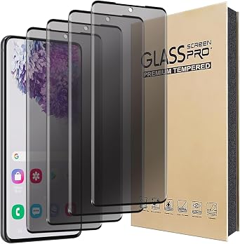 Compatible For Samsung Galaxy S20 Plus 5G Screen Protector Tempered Glass Privacy Anti-Spy Case Friendly Film, 3D Curved Anti-Scratch Anti-Bubble Guard Glass Protector 4 pcs