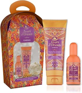 Tesori d'Oriente - Gift idea Karma, with 250ml cream shower and 100ml aromatic perfume, including mushroom, fresh and floral fragrance, notes from Bergamot, Nashi, Vanilla and Tonka Fairy