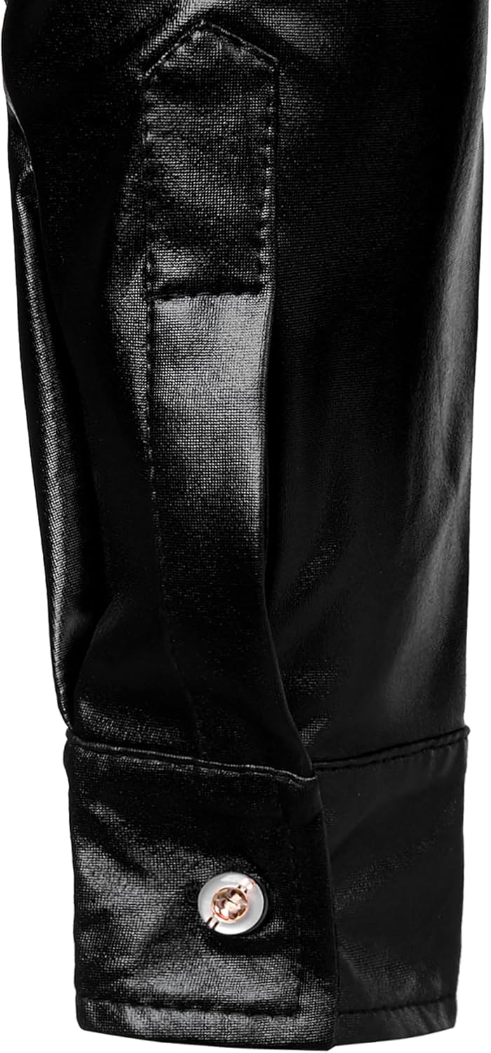 ZEROYAA Men's Shiny Metallic Sequin Long Sleeve Button Down Shirts for Halloween Cosplay Party - Image 6