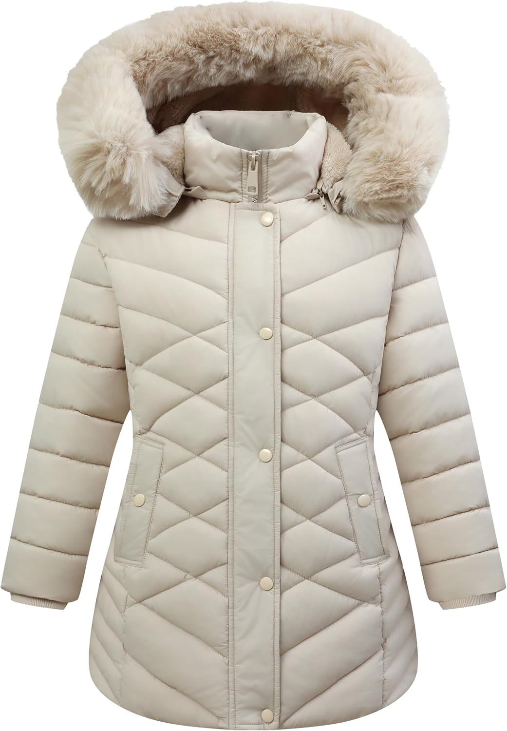 Girls Winter Long Down Coat with Fur Hood,Warm Quilted Jacket for Kids Cold Weather Outdoor Protection