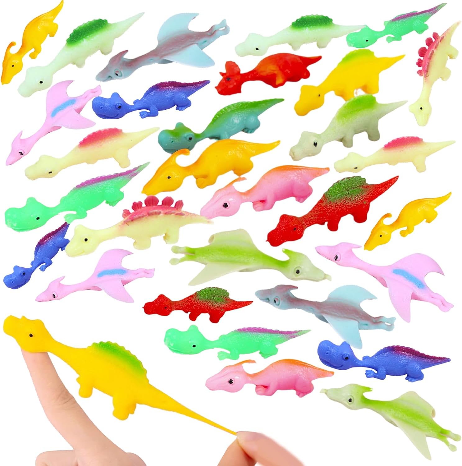 GINDAMU 30Pcs Slingshot Dinosaur Finger Toys, Gepodge3