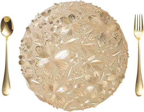 Miniatura 7 de Juego de 6 manteles individuales redondos dorados de vinilo de 15 pulgadas, manteles individuales redondos de vinilo para mesa de cocina, mesa de