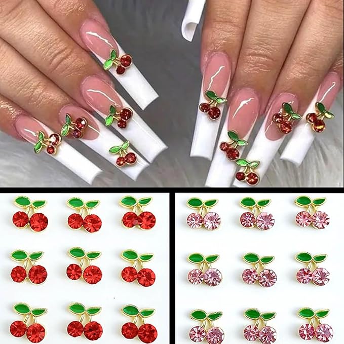 Cherry Nail Charms: 30pcs Red & Pink Cherry Nail Art Gems