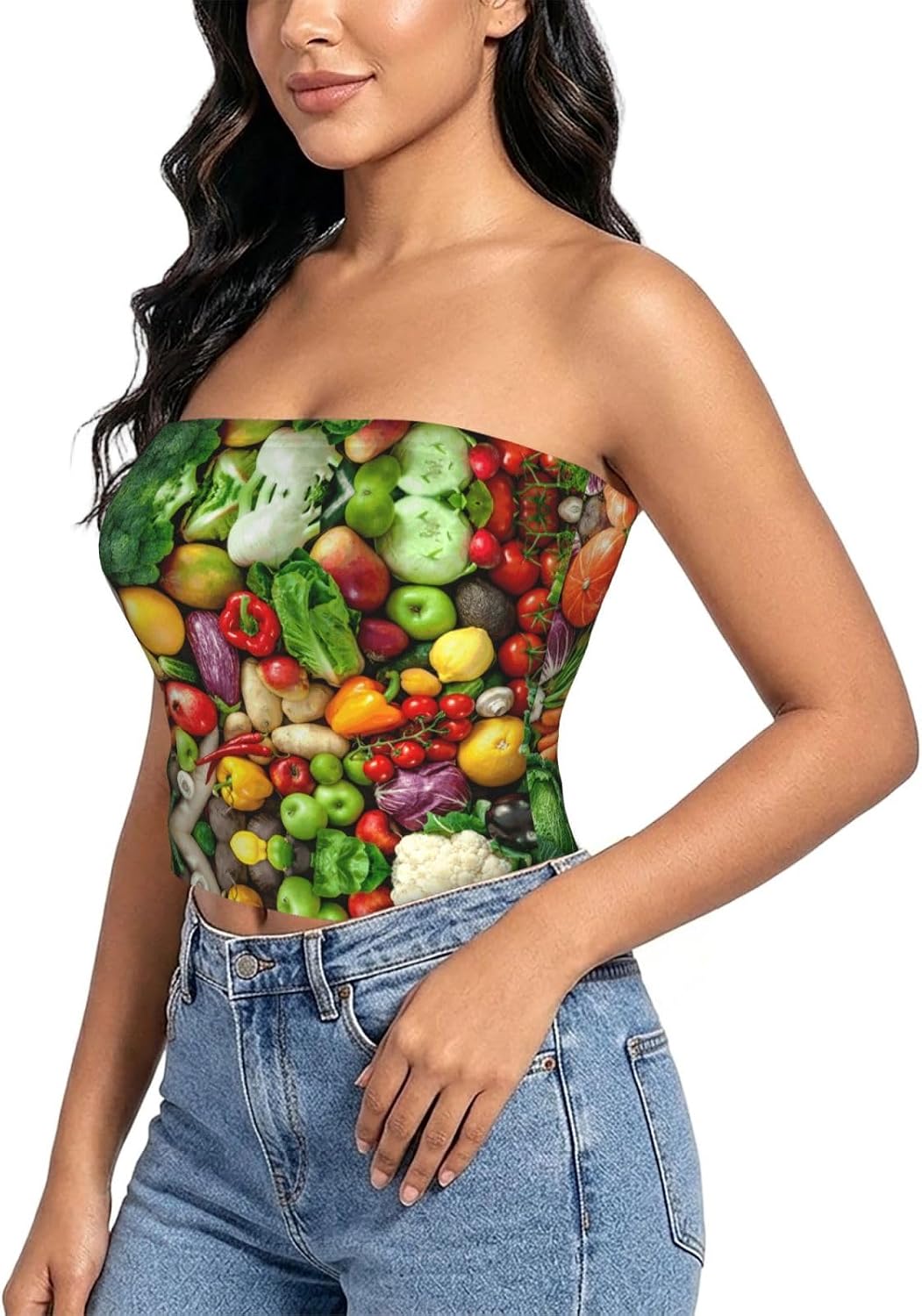 Color Explosion Print Strapless Bra Tube Tops for Women