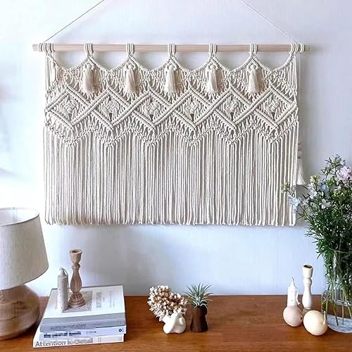 Miniatura 10 de POFEIKTS Cortina bohemia con cenefa para Kichensala de estar, cenefa de ventana de 45 x 15 pulgadas con borlas, cenefa de macramé, decoración para