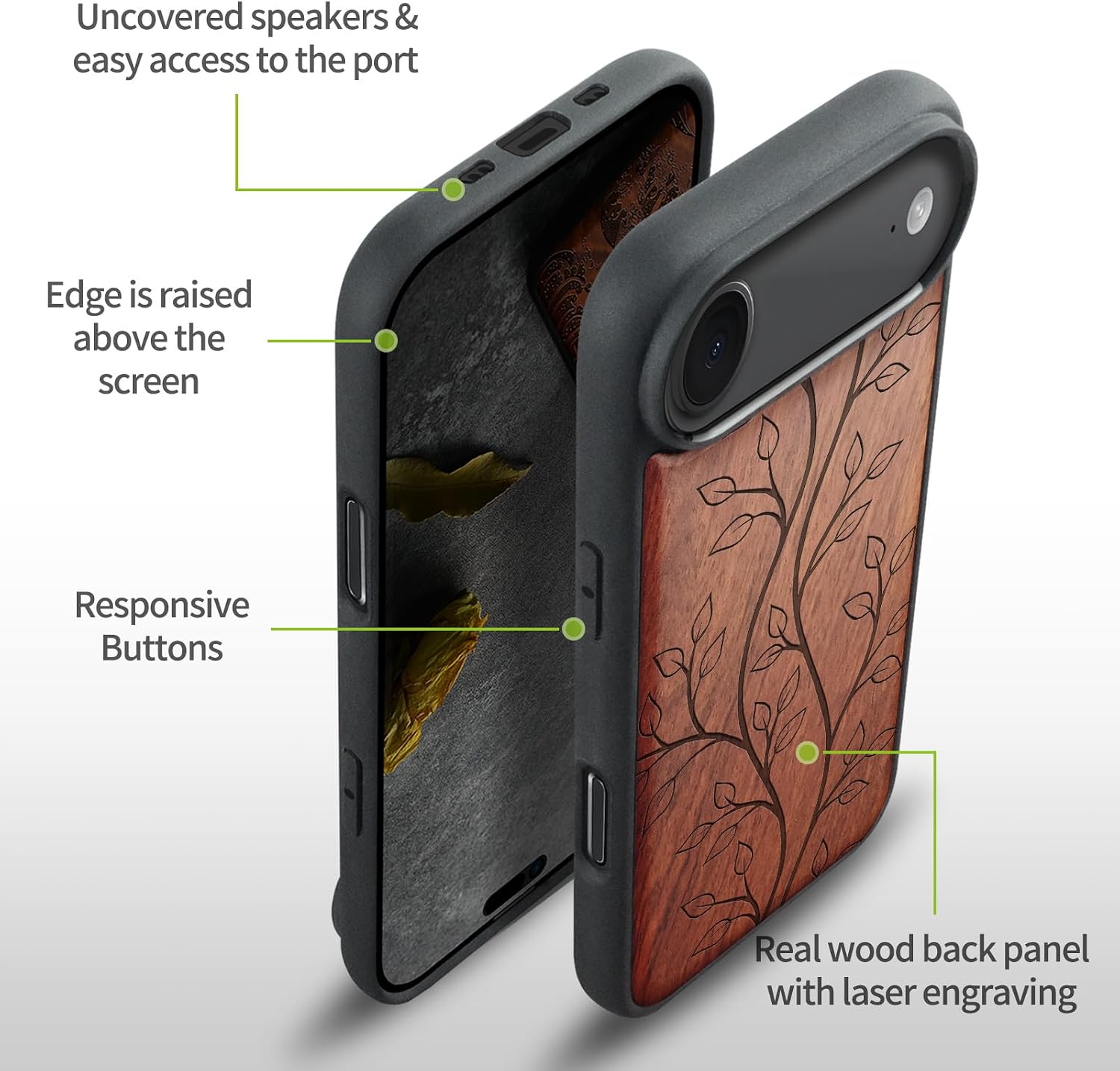 Carveit Magnetic Wooden Case for iPhone Air Case, Wood Artisan Engraved & Soft TPU Shockproof Cover, Compatible with MagSafe 17 Air Wireless Chargers (The Essence of Foliage) Rosy