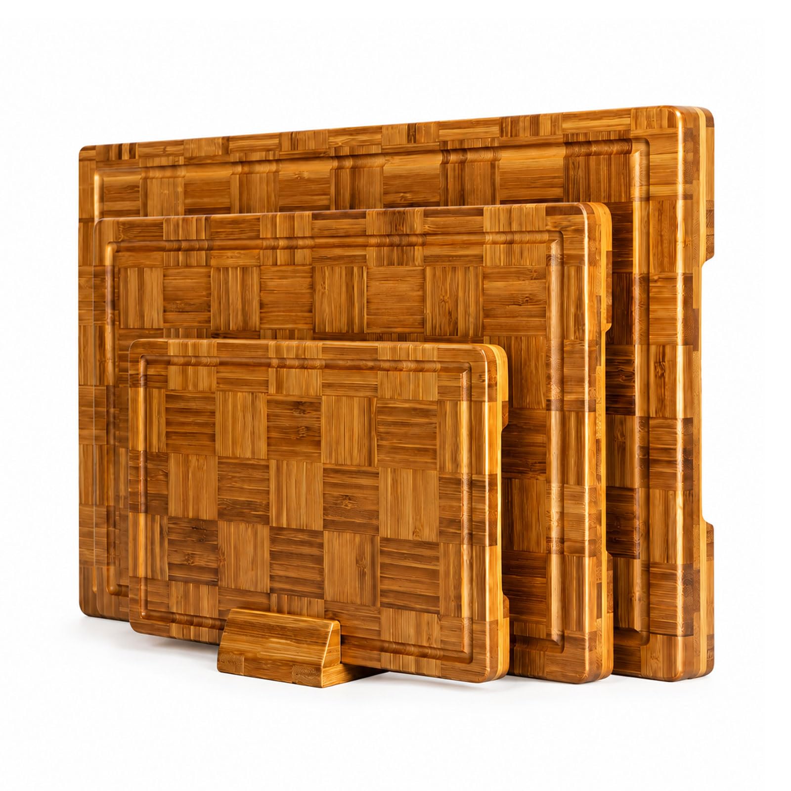 Tabla De Cortar De Bambú, Conjunto De 3 Tablas De Cocina Madera, Tabla Cortar Bambú Gruesa con Soporte Y Canal para Jugos, Tabla para Cortar, Preparar Carne, Fruta Y Pan