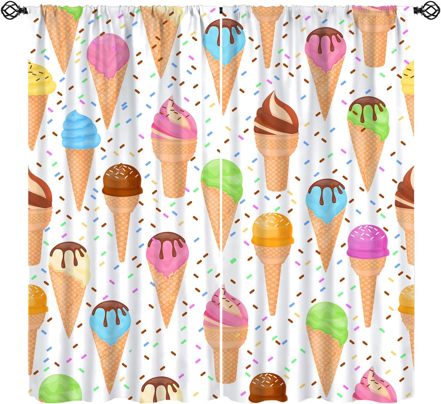 Ice Cream Curtains for Kids, Colorful Ice Cream Popsicles Pastel Pattern Blackout Window Treatments, Rod Pocket Thermal Insulated Drapes 2 Panel Sets for Bedroom Living Room, 52" W X 84" L