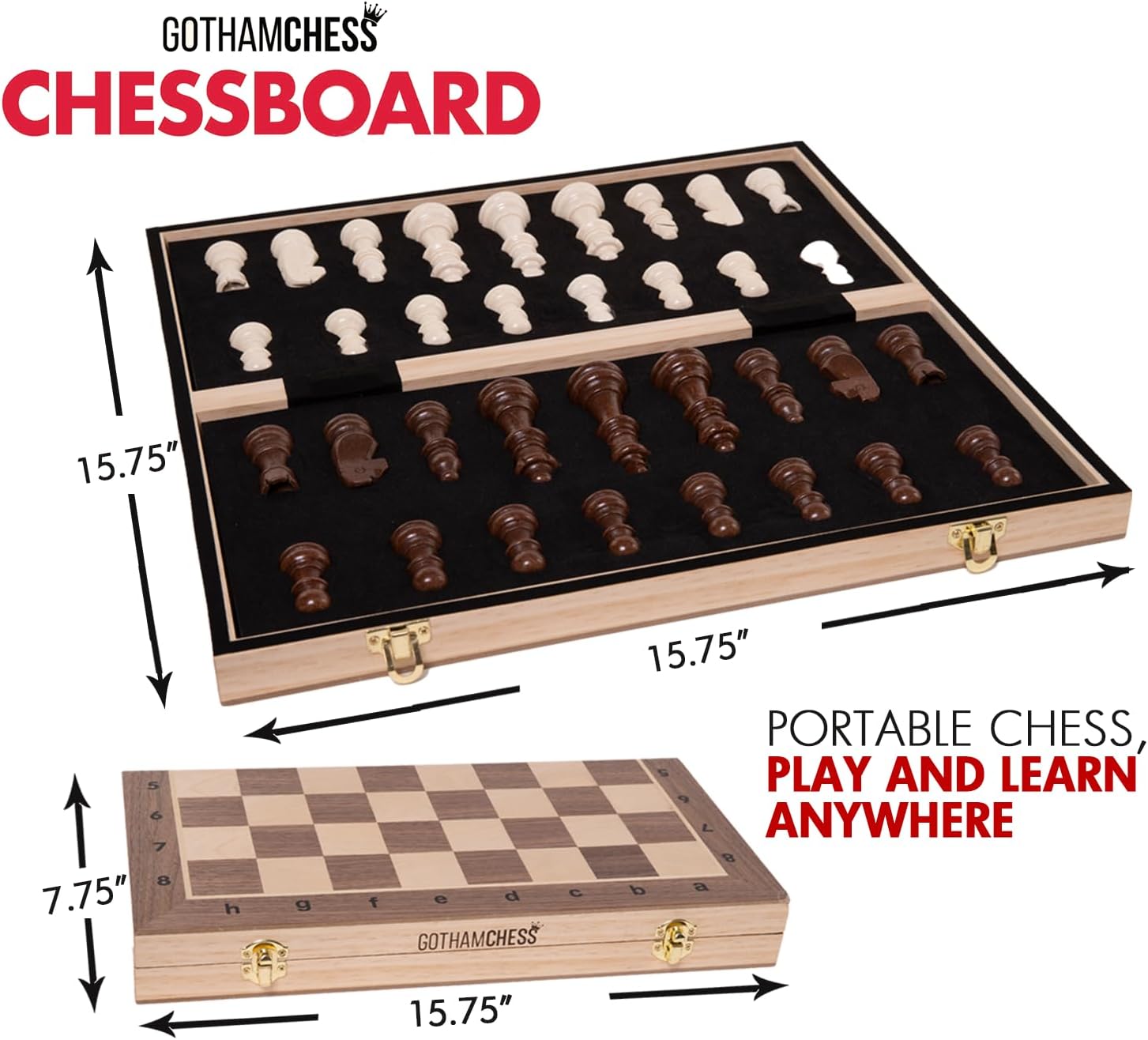 GothamChess Board | Foldable & Portable, Magnetic Chess Pieces, Organized Fitted Storage, Includes Course by International Master Levy Rozman, Game for Families & Adults | 15.75" x 15.75" - Image 4