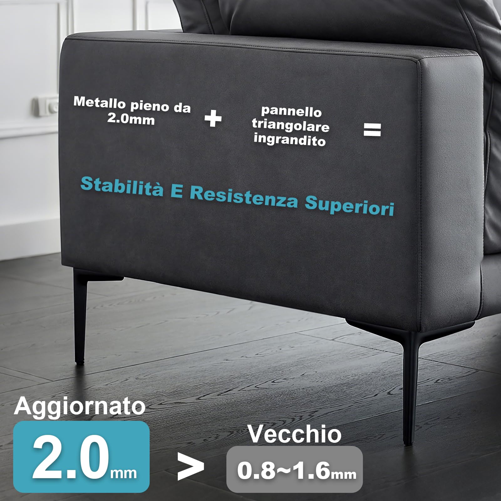4 gambe metalliche nere 25cm ricambio per divani e tavolini