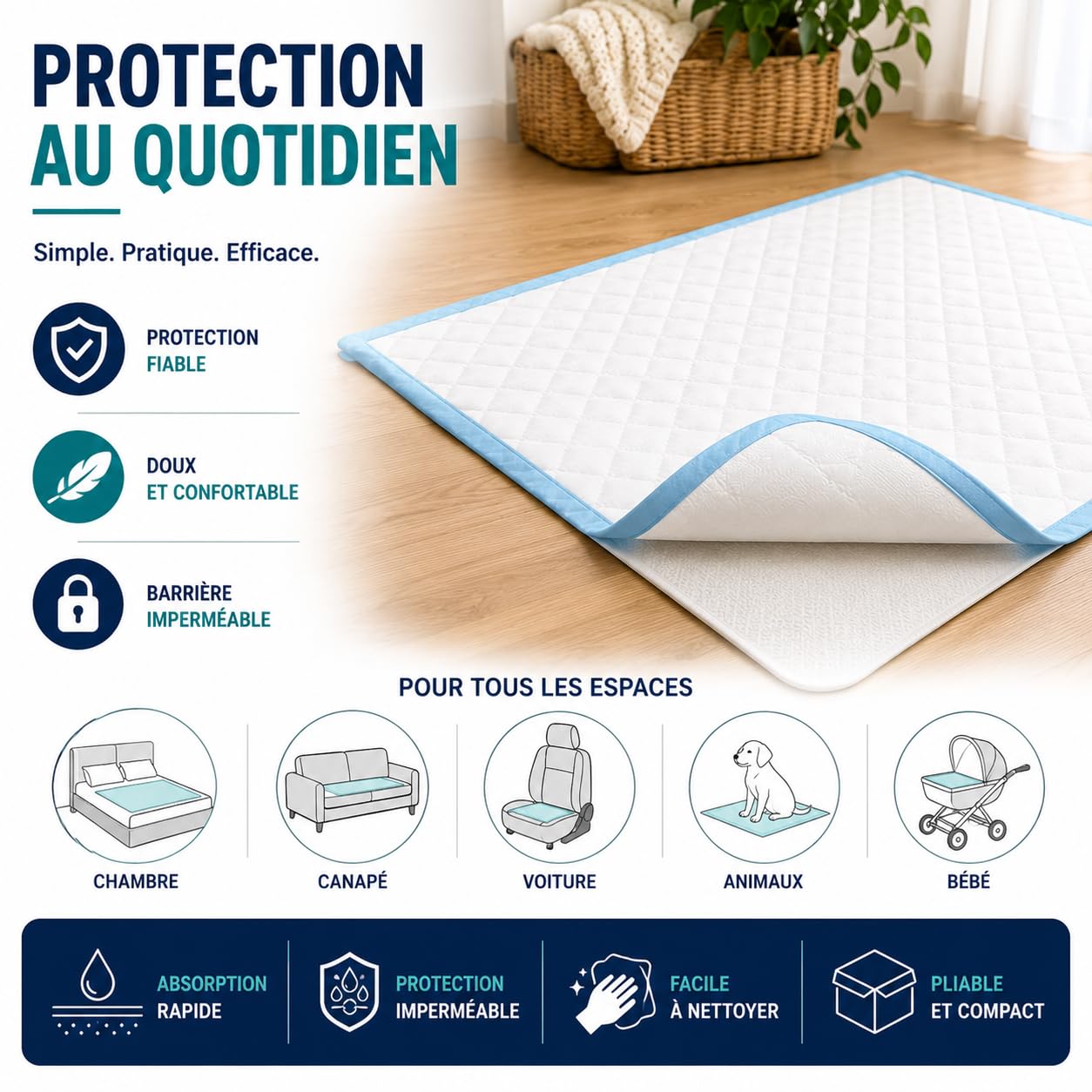 Alèse Jetable Ultra-Absorbante pour Incontinence (60x90 cm) – Imperméable, Hypoallergénique et Douce – Protection pour Lits, Fauteuils et Chaises – Pack de 120 – Le Pro du Médical