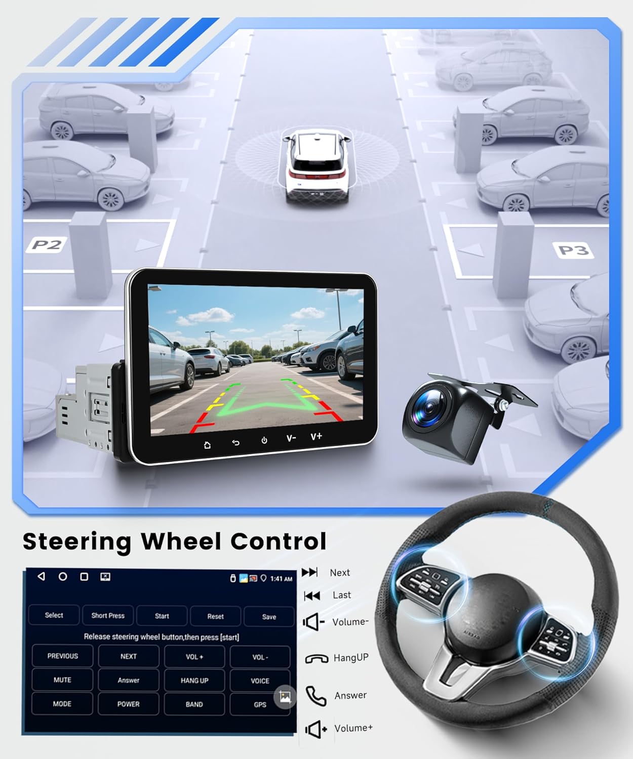 4Core 4G+64G Android Single Din Car Stereo Radio, 1 Din Radio Wireless CarPlay Android Auto, 7 inch IPS Touch Screen Stereo, 5GWiFi+GPS, Bluetooth 5.0 AHD Backup Camera, SWC FM RDS EQ USB