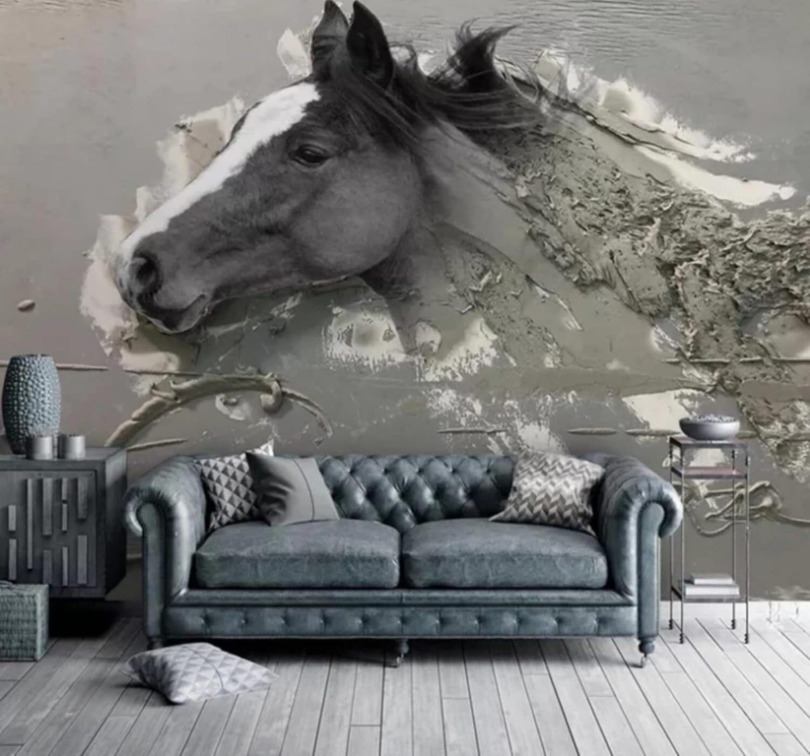XLMING Abstract Relief Horse Art Unique 3D Wallpaper Luxury Silk Study Dining Feature Sofa Grey Bedroom Living Room Tv Decorative Wall-400cm×280cm