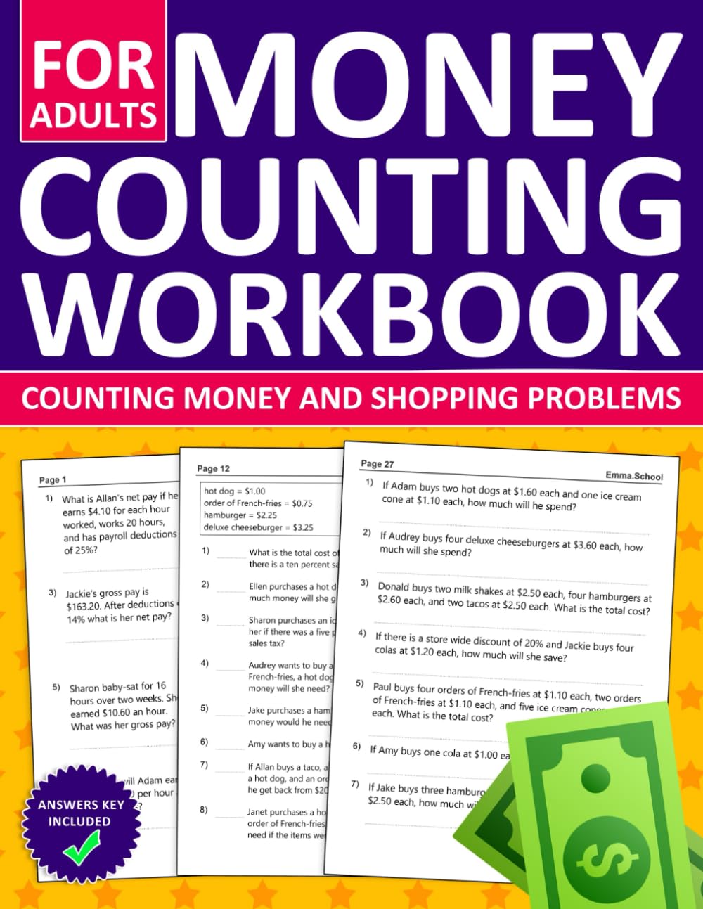 Money Workbook For Adults With Counting Money,Shopping and wages Problems: Math Money Workbook With Money and Shopping Problems For Teens and Adults - ... To Lean and Practice Counting Money Skills