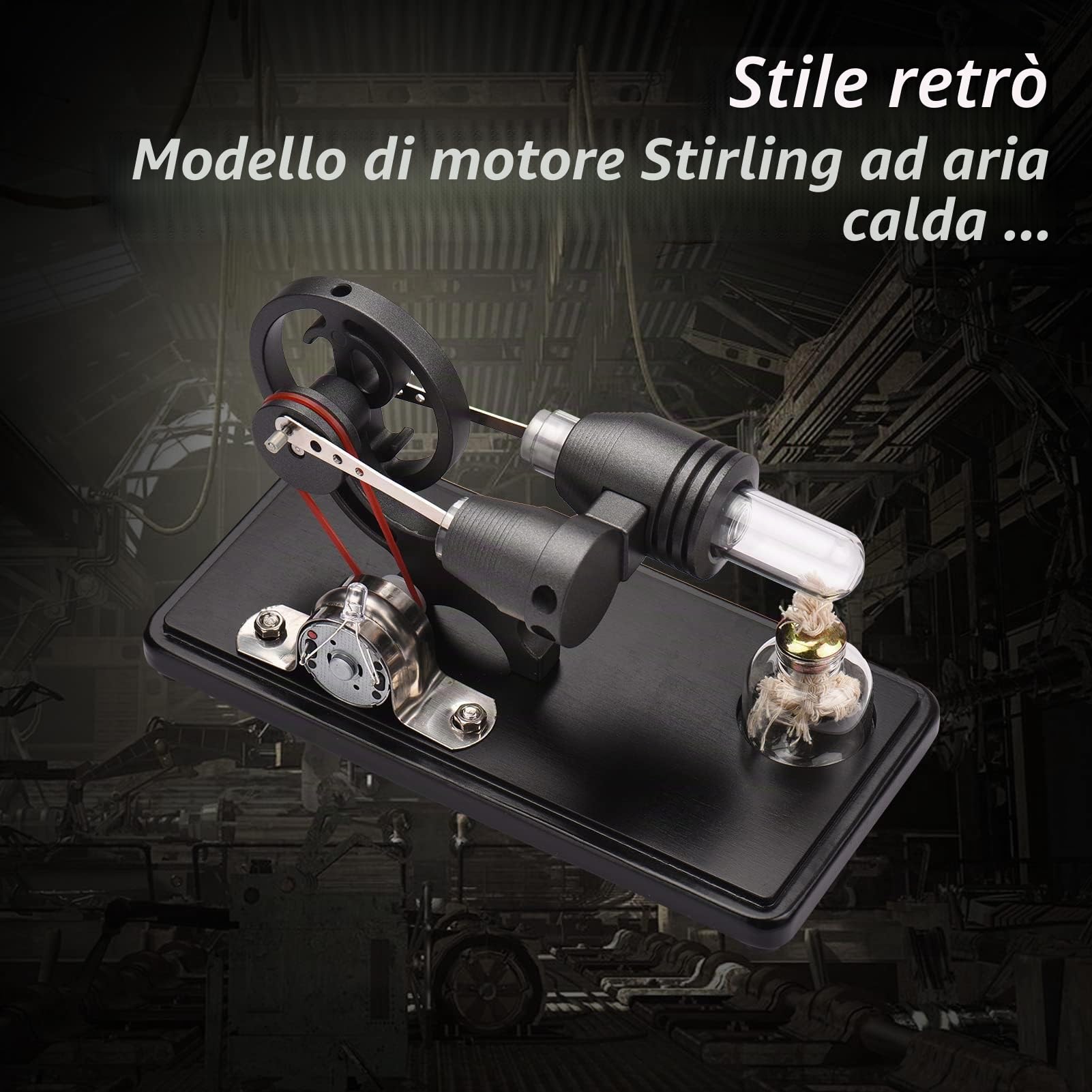 Bisofice Modello di Motore Stirling ad aria calda con luce a LED, Progettazione Volante di inerzia, Modello di sperimentazione Scientifica, Giocattolo educativo DIY per Insegnanti, Adulti e Bambini