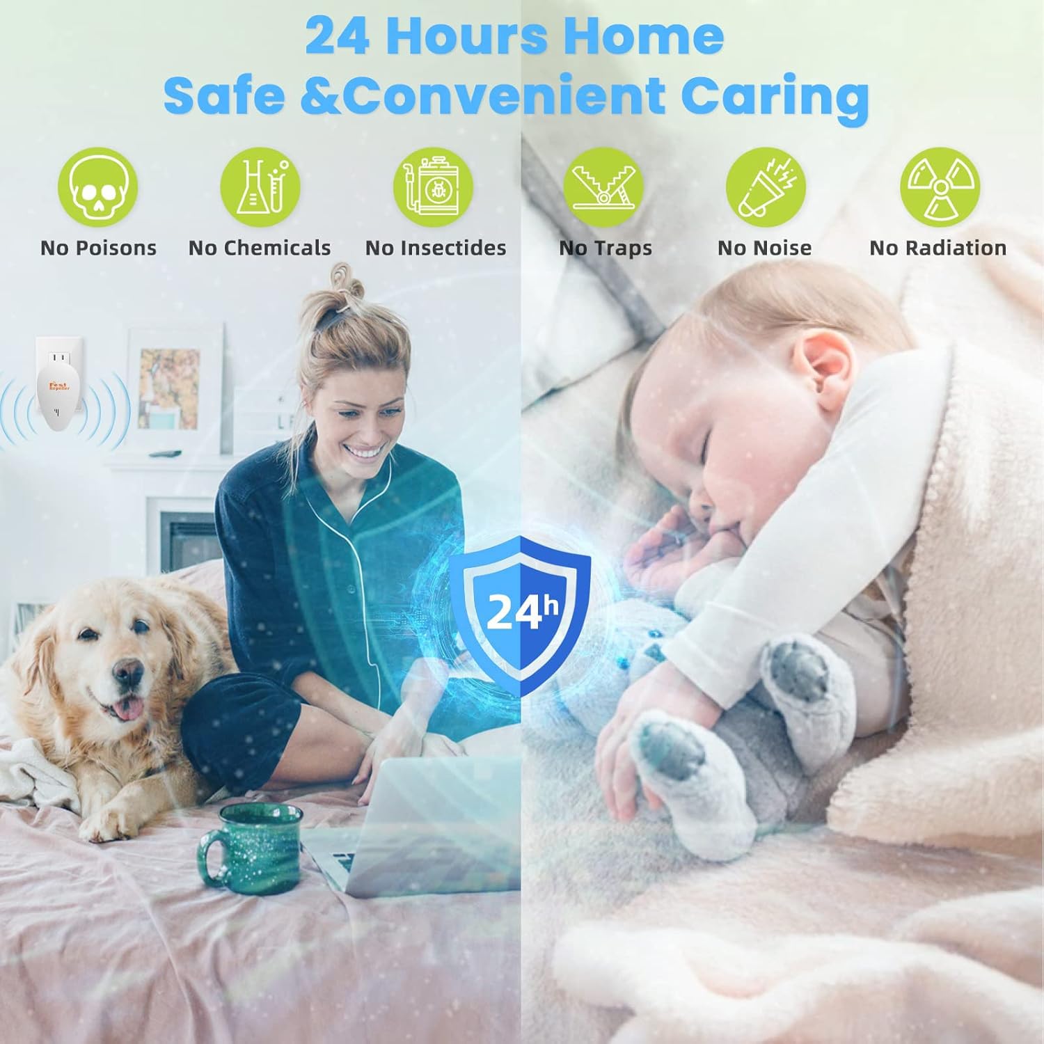 Repelente Ultrasónico de Plagas 4 Piezas,Electrónico Repelente Mosquitos Insectos para Interiores Anti Cucarachas,Moscas,Mosquitos,Ratones,Arañas,Repelente Ultrasónico para Cucarachas
