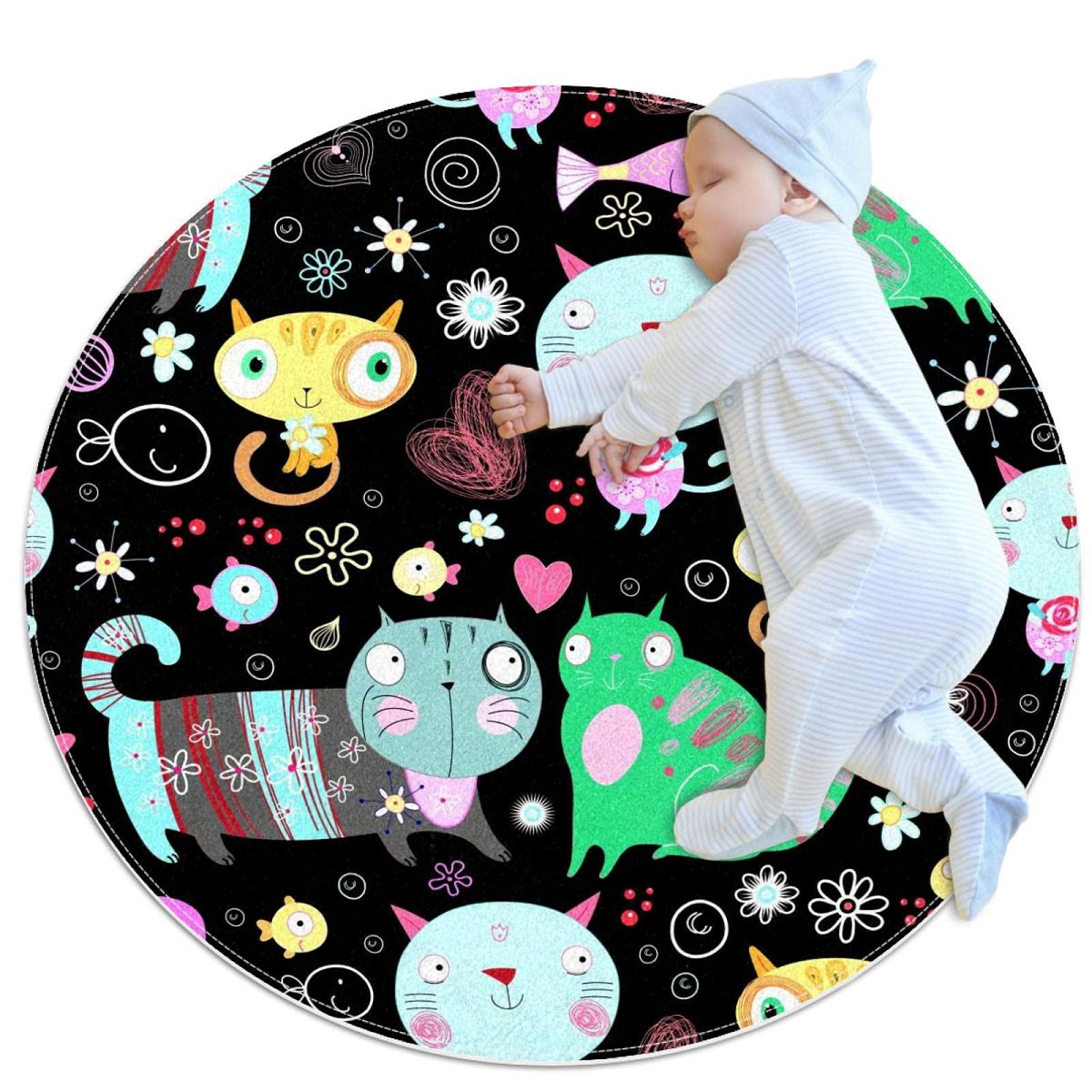 Alfombra redonda de gatos JDEZ de 80x80cm para cuarto de juegos infantil