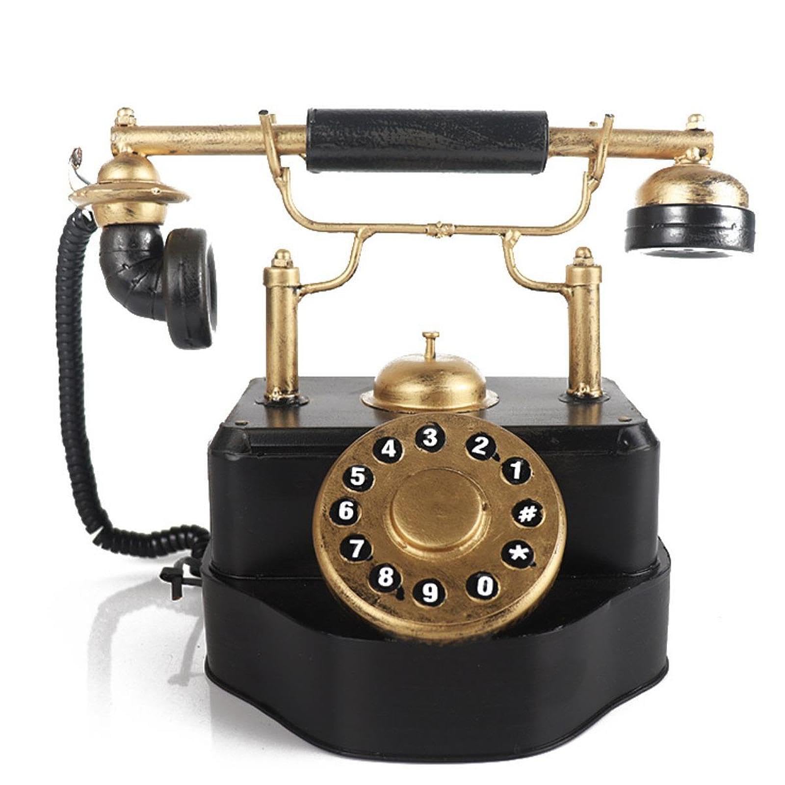 Fancyes Telephone Model Tabletop Ornament Corded Telephone Model Old Fashioned Statue Phone Model Desk Decoration for Living Room Bar