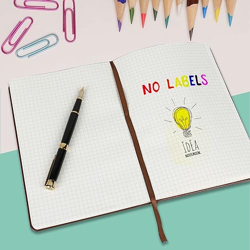 Miniatura 5 de Cuaderno cuadriculado con diseño de viñetas, cubierta de cuero marrón, 8.3 x 5.7 pulgadas, 160 páginas, papel de 3.53 ozm, tapa dura con bolsillo