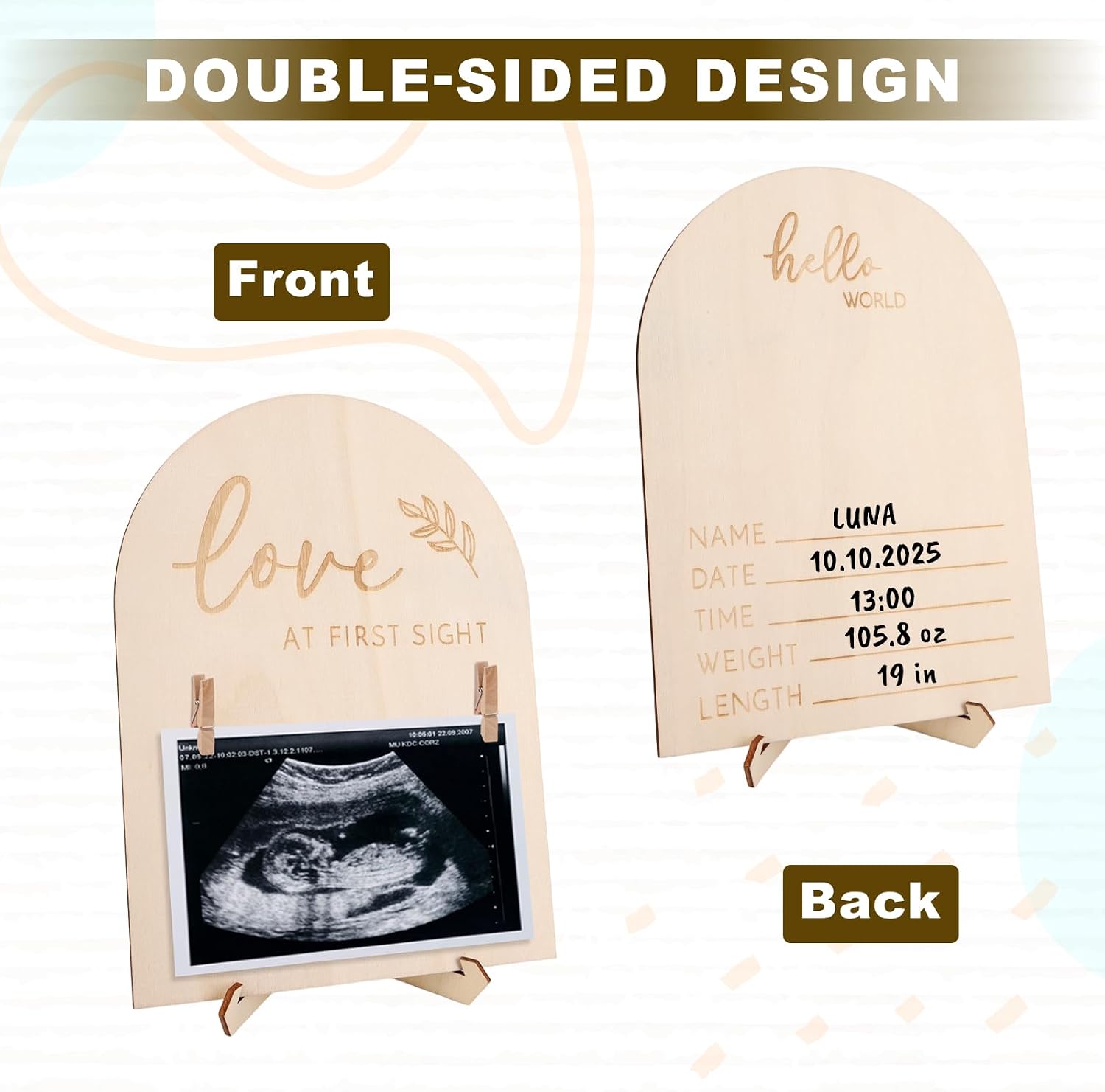 Baby Scan Sonogram Picture Frame, Ultrasound Photo Frame Pregnancy Announcement Keepsake with Bracket Clip Ink Pad & Pen for Gender Reveal Expecting to Be Mom Dad First Time Parents Gifts (Style 2) image 3