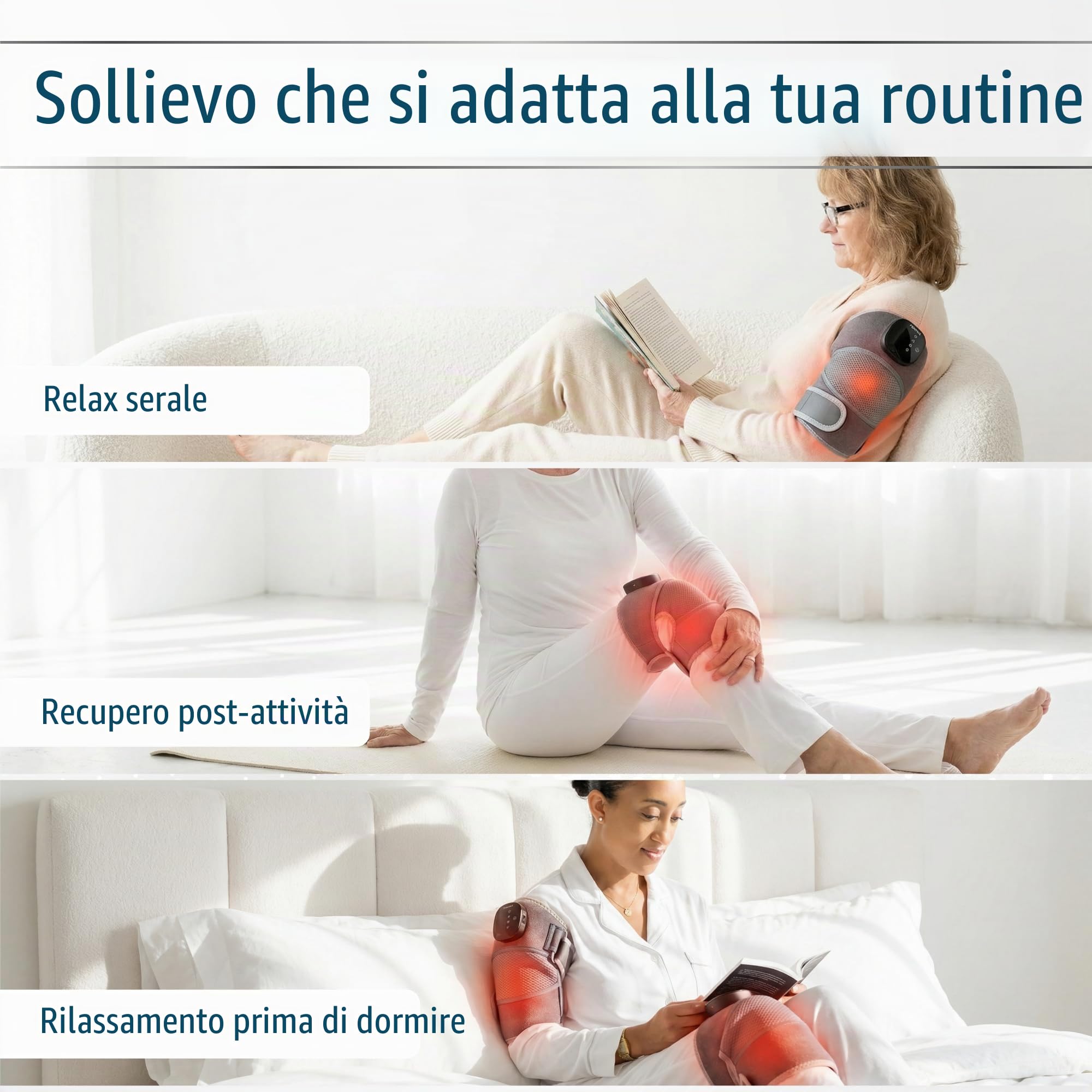 FORTHiQ RED+ Ginocchiera con calore e luce rossa, massaggiatore con 5 livelli e 52 luci rosse/IR, senza fili e regolabile per ginocchia, gomiti e spalle, Regalo per uomo e donna
