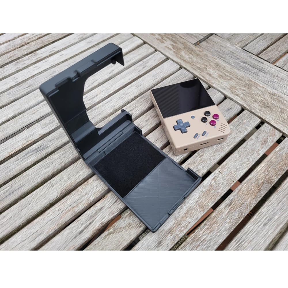 Schutzhülle für MIYOO MINI Plus, tragbare Schutzhülle mit Schnappverschluss, rutschfeste Aufbewahrungsbox für Handheld-Spielkonsolen, Display-Ständer, 3 in 1, schwarz